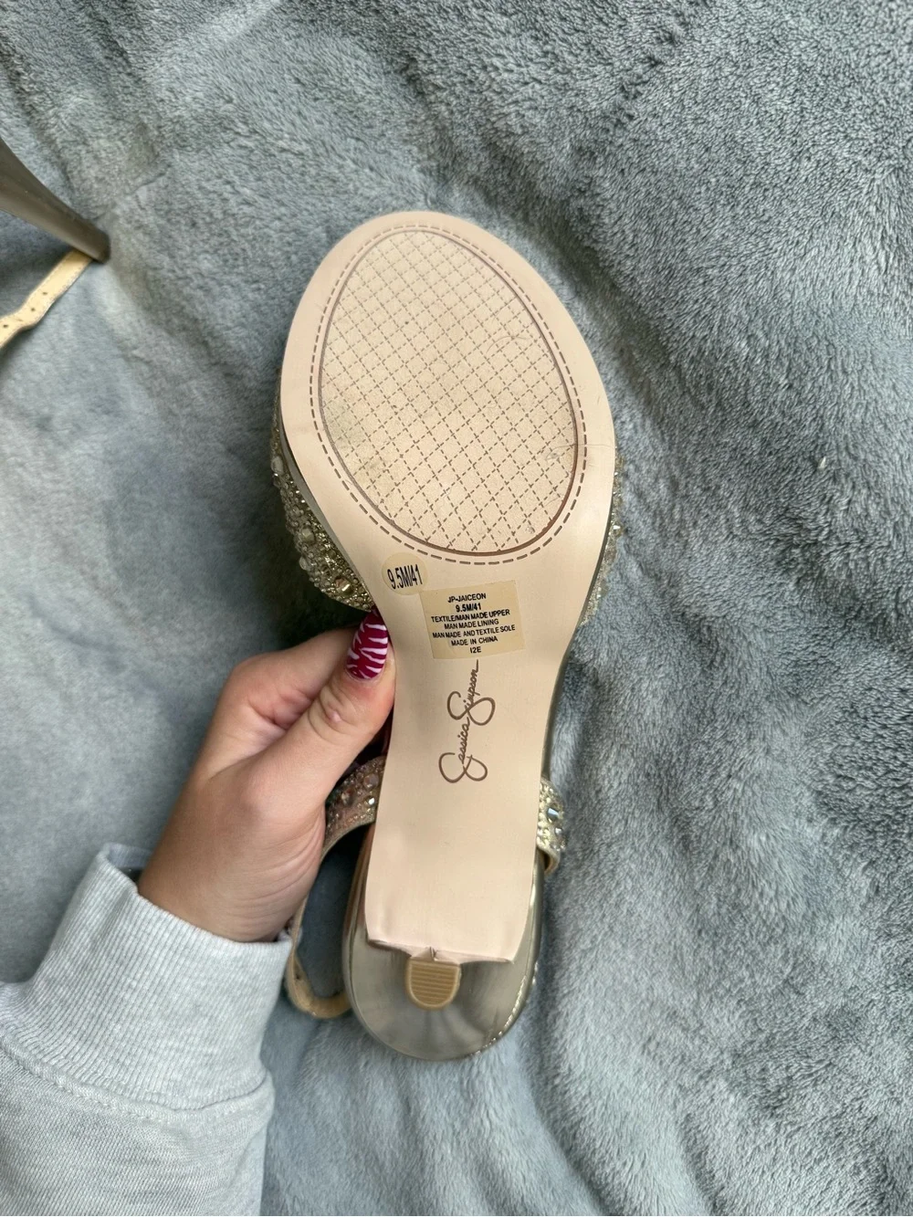 Jessica Simpson Crystal-Embellished Champagne Slingback Heels
